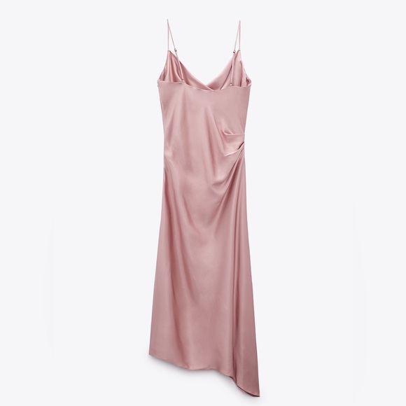 Zara NWT satin pink ruched midi slip dress - Picture 8 of 11